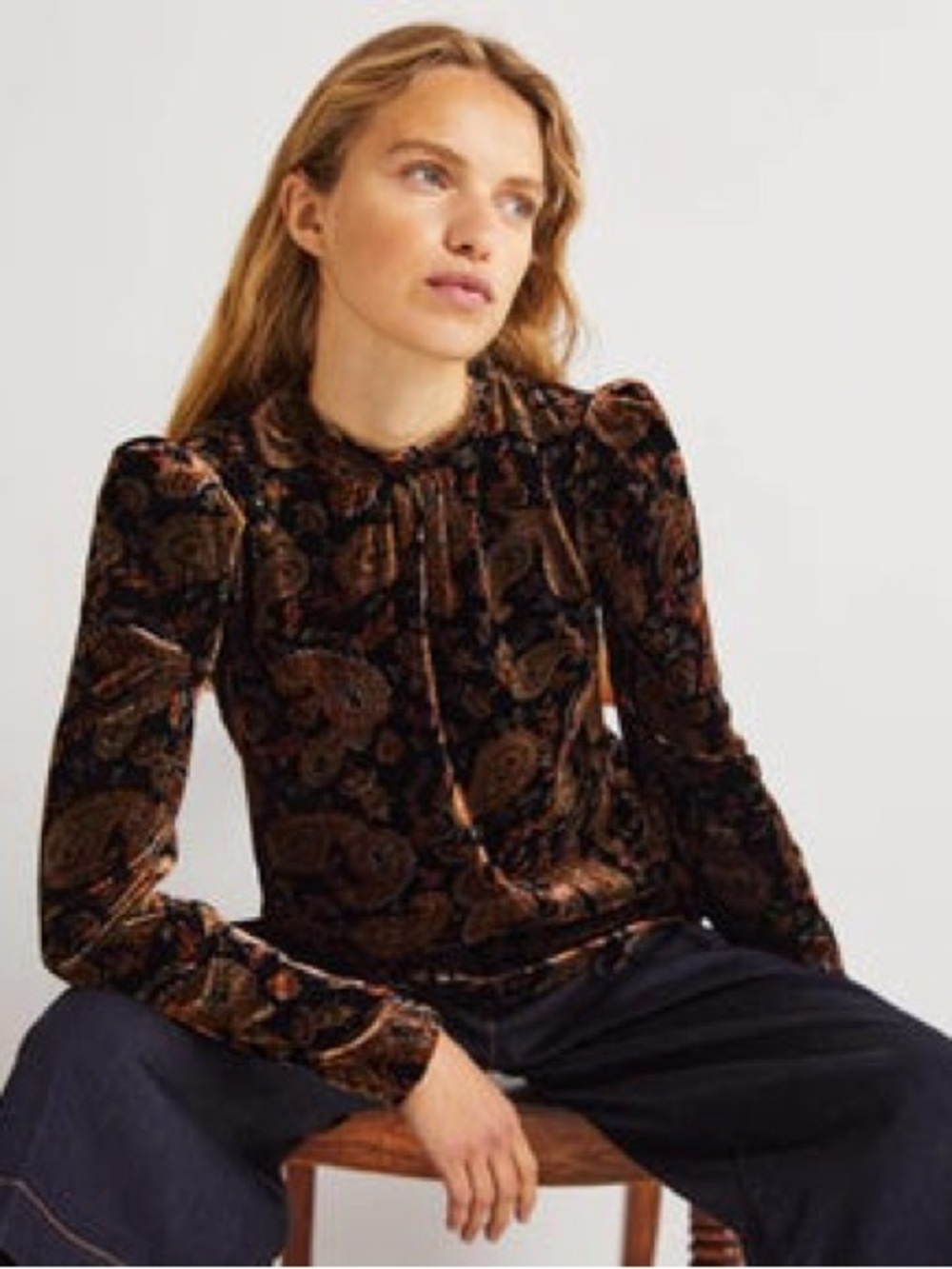 Boden Paisley Mutton Sleeve Velvet Top
